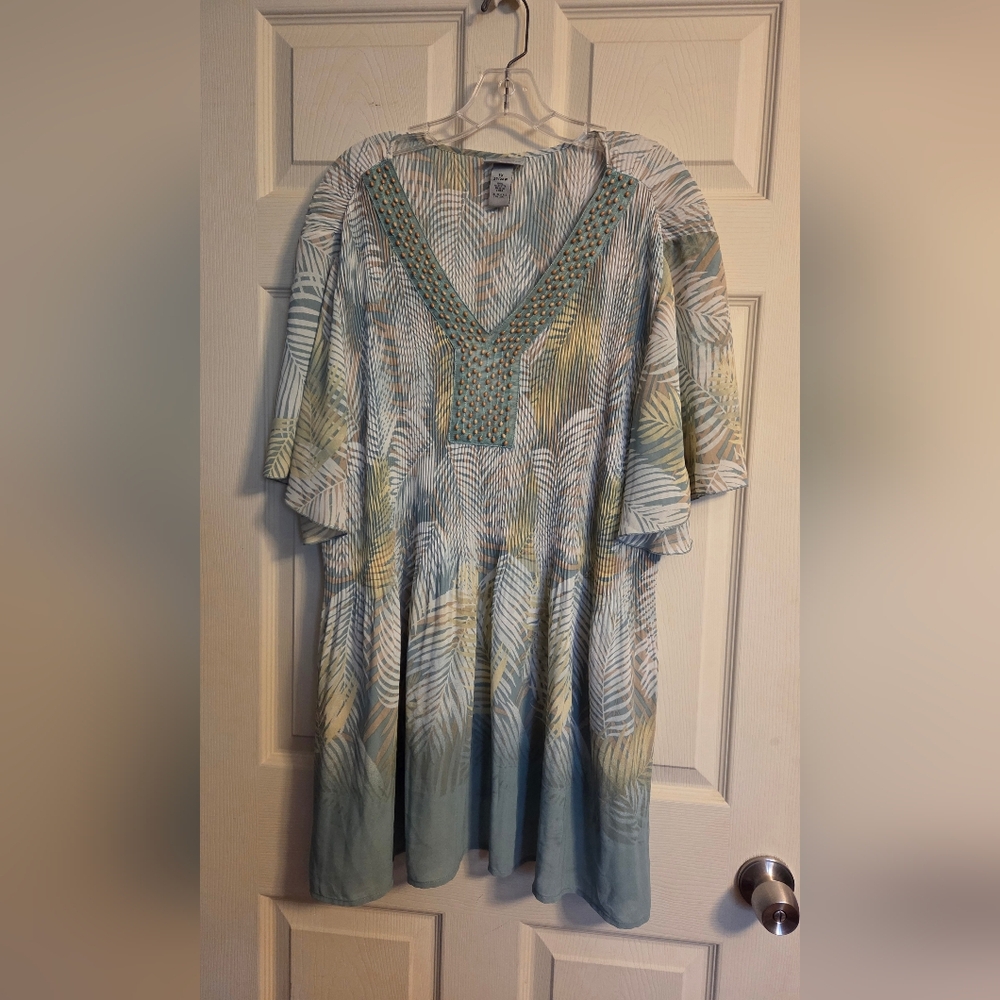 Catherines Leaf Print Tunic 3X NWOT